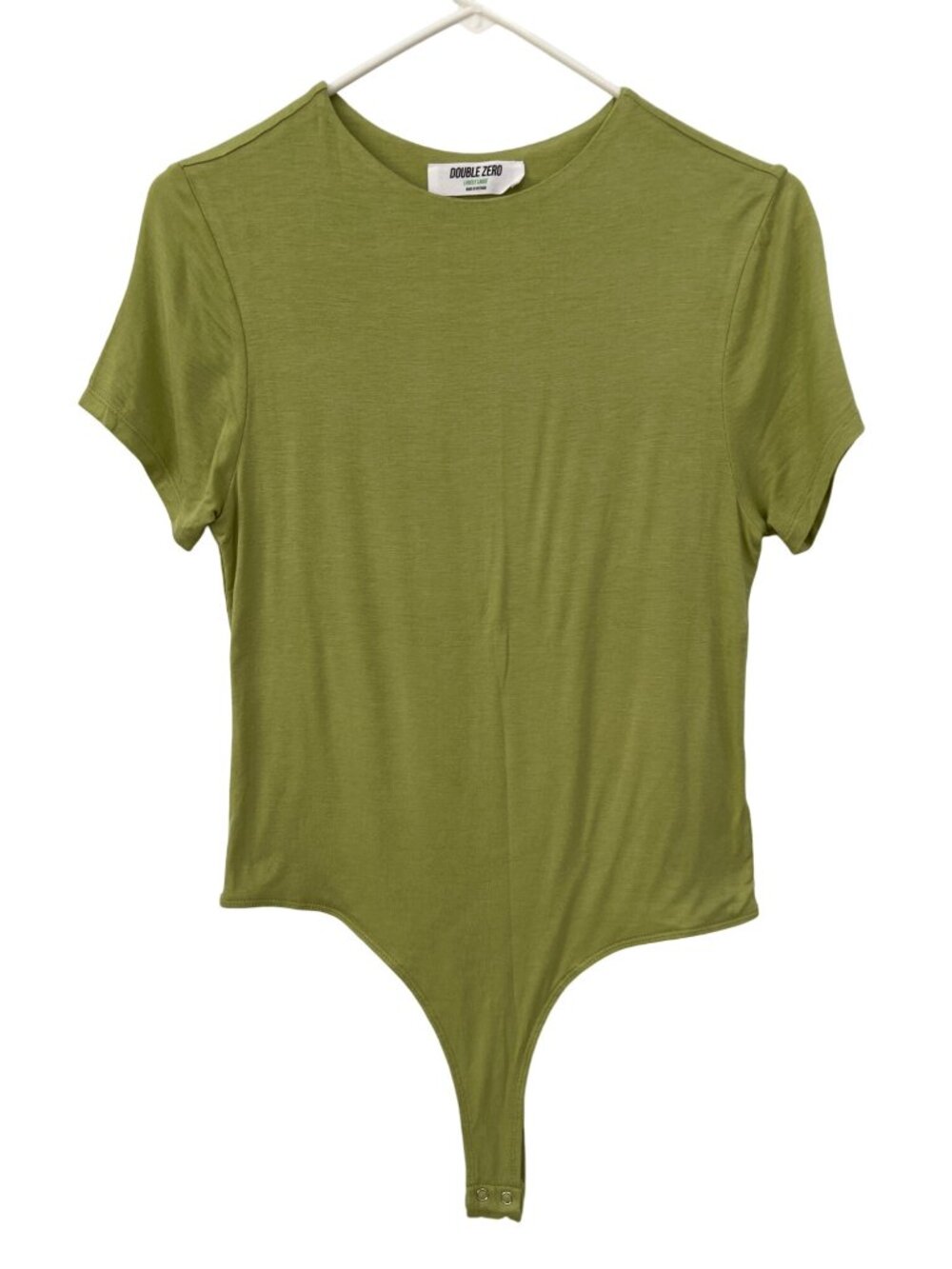 Double Zero Bodysuit Large Short Sleeve Jewel Neck Green Rayon Blend Chic
